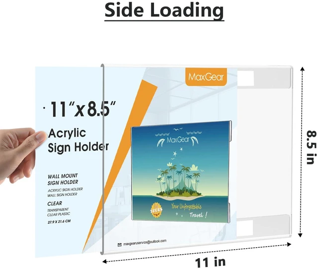 Alt view image 2 of 7 - Acrylic Sign Holder 8.5 x 11 Wall Mount, 12 Pack, Landscape Includes Strong Double-Sided Tape, Easy Insert and Replace Document and Flyer, Acrylic Frame for Office, Home, Store