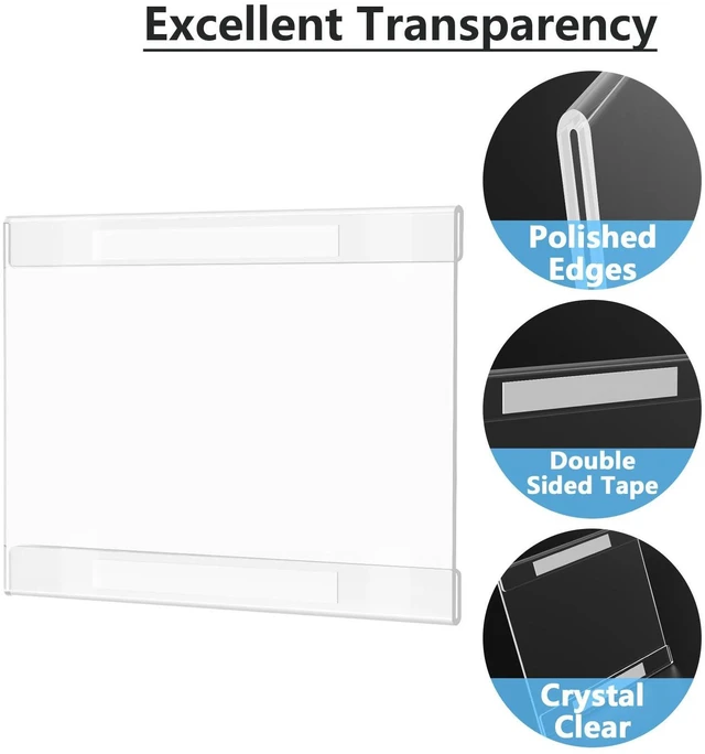 Alt view image 3 of 7 - Acrylic Sign Holder 8.5 x 11 Wall Mount, 12 Pack, Landscape Includes Strong Double-Sided Tape, Easy Insert and Replace Document and Flyer, Acrylic Frame for Office, Home, Store