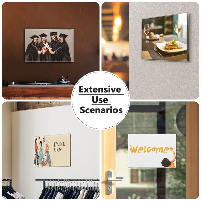 Alt view image 6 of 7 - Acrylic Sign Holder 8.5 x 11 Wall Mount, 12 Pack, Landscape Includes Strong Double-Sided Tape, Easy Insert and Replace Document and Flyer, Acrylic Frame for Office, Home, Store