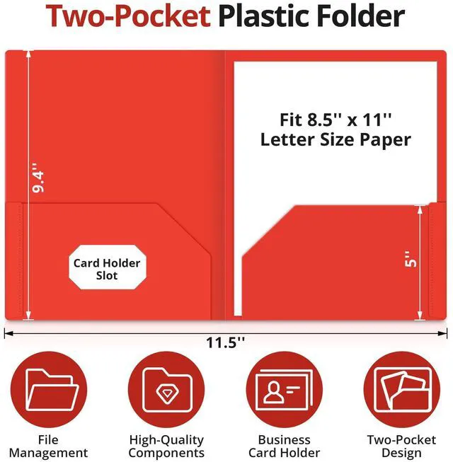 Alt view image 2 of 7 - Plastic Folders with Pockets (18 Pack, Assorted Bright Colors), 2-Pocket Folders with Business Card Slot, Heavy Duty, Fit Letter Size Documents, Perfect for School, Office & Business