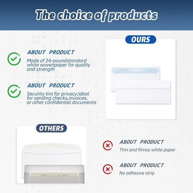 Alt view image 3 of 7 - 500PCS #10 Envelopes Letter Size Self Seal Business Envelopes No Window Security Mailing Envelopes Size 4-1/8 x 9-1/2 Inch - White 24LB Paper
