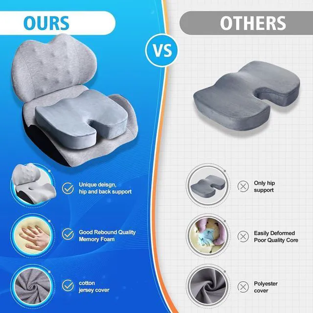 Alt view image 5 of 7 - X Large Memory Foam Seat Cushion Lumbar Support Pillow for Sciatica & Tailbone Pressure Relief Coccyx Pad for Office Chair, Car,Wheelchair,Home,Office