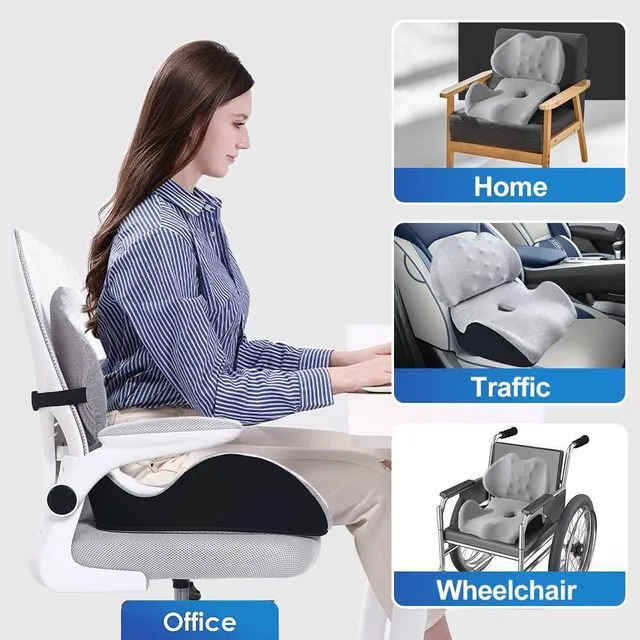 Alt view image 7 of 7 - X Large Memory Foam Seat Cushion Lumbar Support Pillow for Sciatica & Tailbone Pressure Relief Coccyx Pad for Office Chair, Car,Wheelchair,Home,Office