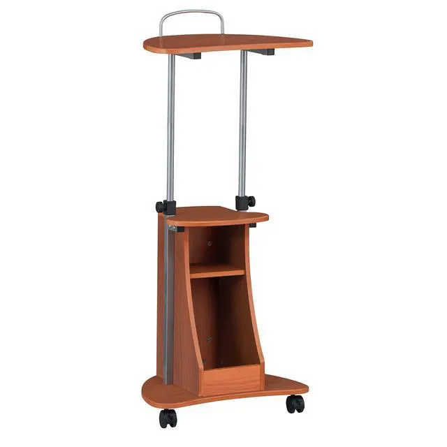 Alt view image 6 of 7 - Adjustable Height Rolling Laptop Cart with Storage, Woodgrain Adjustable height rolling laptop cart with storage drawer, open shelf, wheels, sitstand design for office or medical use