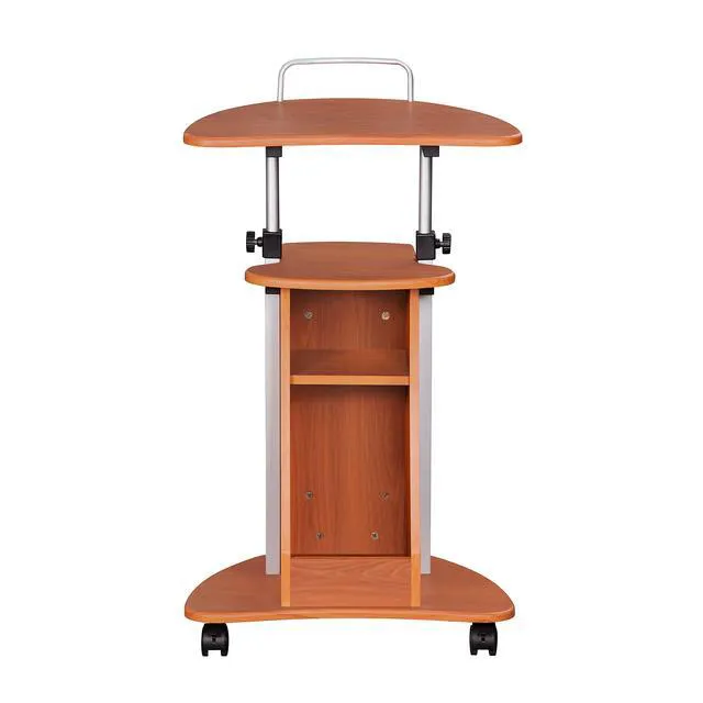 Alt view image 7 of 7 - Adjustable Height Rolling Laptop Cart with Storage, Woodgrain Adjustable height rolling laptop cart with storage drawer, open shelf, wheels, sitstand design for office or medical use