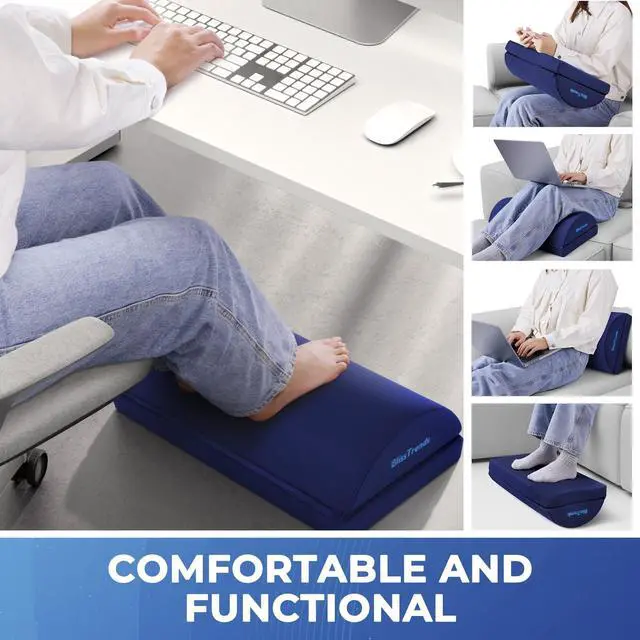 Alt view image 6 of 7 - Foot Rest Under Desk, Foot Stool with 2 Adjustable Heights Comfortable Footrest with Washable Cover for Car,Home and Office to Relieve Back,Lumbar,Knee Pain(XX-Large, Blue)