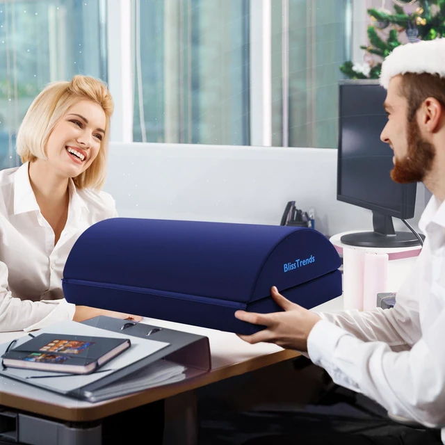Alt view image 7 of 7 - Foot Rest Under Desk, Foot Stool with 2 Adjustable Heights Comfortable Footrest with Washable Cover for Car,Home and Office to Relieve Back,Lumbar,Knee Pain(XX-Large, Blue)