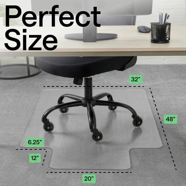 Alt view image 6 of 7 - Office Chair Mat for Carpet Floors, Heavy Duty 32x48 Clear Lip Easy Glide Slip Resistant Mats Under Desk, Carpeted Floor Protector for Work and Gaming Rolling Chairs, Computer Accessories