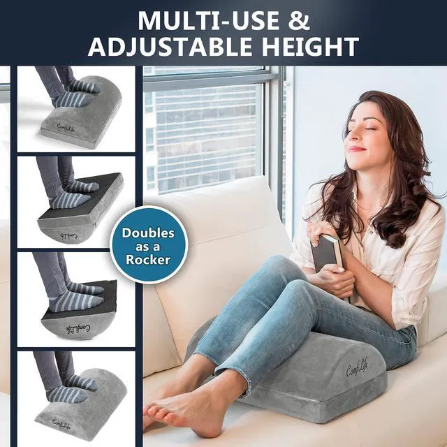 Alt view image 6 of 7 - Foot Rest for Under Desk at Work Adjustable Height Memory Foam Foot Stool for Under Desk, Office Chair & Gaming Chair Ergonomic Footrest for Back & Hip Pain Relief (Gray)