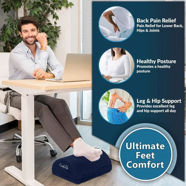 Alt view image 4 of 7 - Foot Rest for Under Desk at Work Adjustable Height Memory Foam Foot Stool for Under Desk, Office Chair & Gaming Chair Ergonomic Footrest for Back & Hip Pain Relief (Navy)