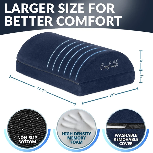 Alt view image 5 of 7 - Foot Rest for Under Desk at Work Adjustable Height Memory Foam Foot Stool for Under Desk, Office Chair & Gaming Chair Ergonomic Footrest for Back & Hip Pain Relief (Navy)