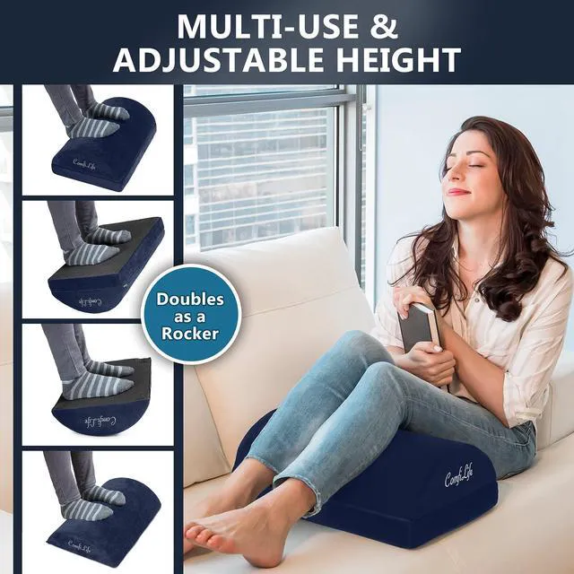 Alt view image 6 of 7 - Foot Rest for Under Desk at Work Adjustable Height Memory Foam Foot Stool for Under Desk, Office Chair & Gaming Chair Ergonomic Footrest for Back & Hip Pain Relief (Navy)