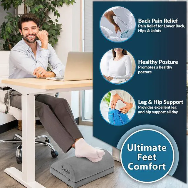 Alt view image 4 of 7 - Foot Rest for Under Desk at Work Adjustable Desk FootRest for Office Chair, Gaming Accessories Ergonomic Teardrop Design for Back, Hip & Leg Pain Relief 100% Memory Foam (Gray)