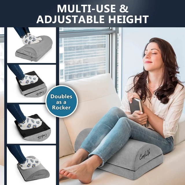 Alt view image 6 of 7 - Foot Rest for Under Desk at Work Adjustable Desk FootRest for Office Chair, Gaming Accessories Ergonomic Teardrop Design for Back, Hip & Leg Pain Relief 100% Memory Foam (Gray)