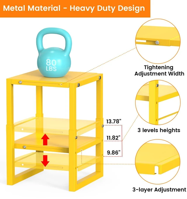 Alt view image 3 of 7 - Locker Organizer Shelf Yellow, Metal Adjustable Width & Height Shelf Ideal Locker Shelf Fits Standard Size School, Office, and Gym Lockers, Locker Storage Organization, Locker Accessories Stuff