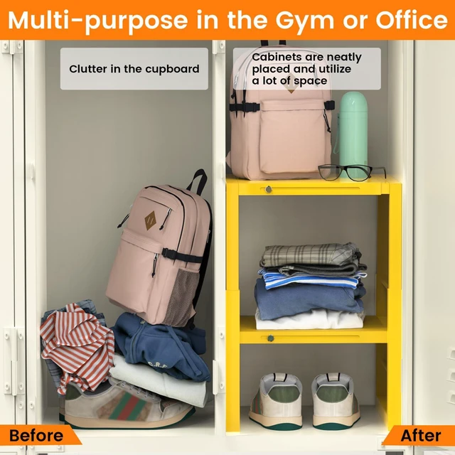 Alt view image 6 of 7 - Locker Organizer Shelf Yellow, Metal Adjustable Width & Height Shelf Ideal Locker Shelf Fits Standard Size School, Office, and Gym Lockers, Locker Storage Organization, Locker Accessories Stuff