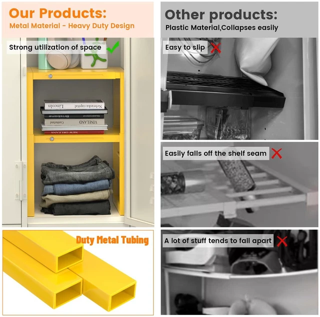 Alt view image 5 of 7 - Locker Organizer Shelf Yellow, Metal Adjustable Width & Height Shelf Ideal Locker Shelf Fits Standard Size School, Office, and Gym Lockers, Locker Storage Organization, Locker Accessories Stuff