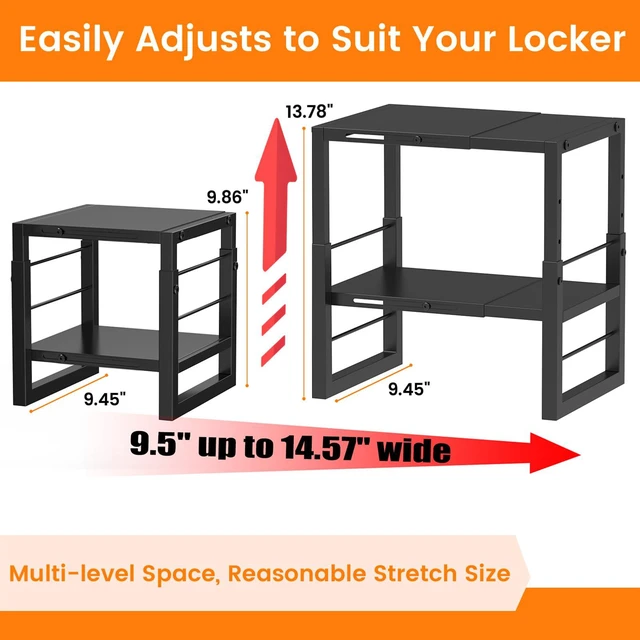 Alt view image 2 of 7 - Locker Organizer Shelf School, Adjustable Width and Height, Stackable Metal Locker Storage Organization, Ideal Locker Fits Standard Size School, Office, and Gym Lockers, Black