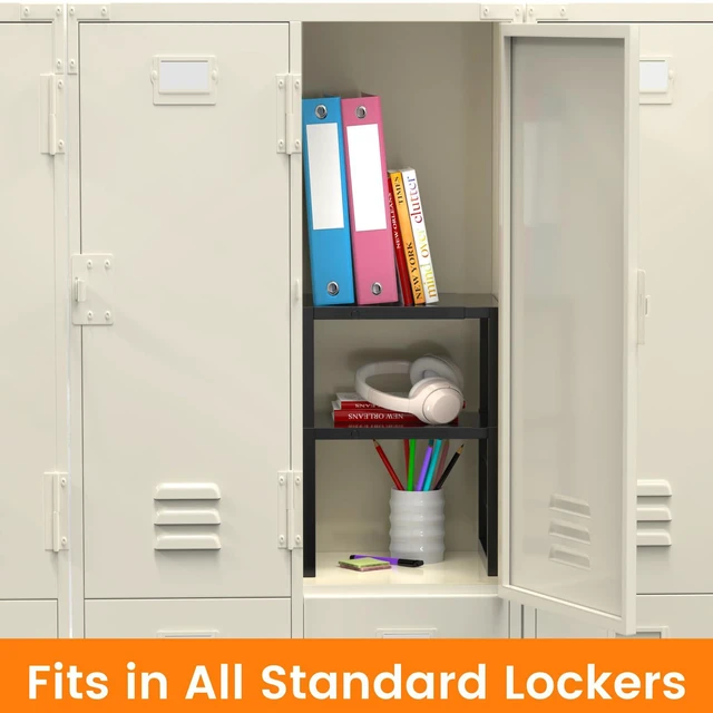 Alt view image 4 of 7 - Locker Organizer Shelf School, Adjustable Width and Height, Stackable Metal Locker Storage Organization, Ideal Locker Fits Standard Size School, Office, and Gym Lockers, Black