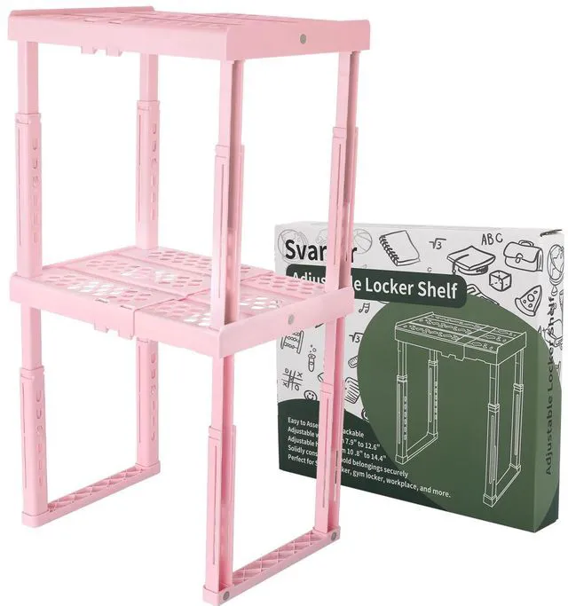 Main image of Locker Shelf Adjustable Height and Width, Pink Locker Organizer for Work, Locker Shelves Stack-able Stand Tools for Gym Locker, Back to School Accessories, Pack of 2