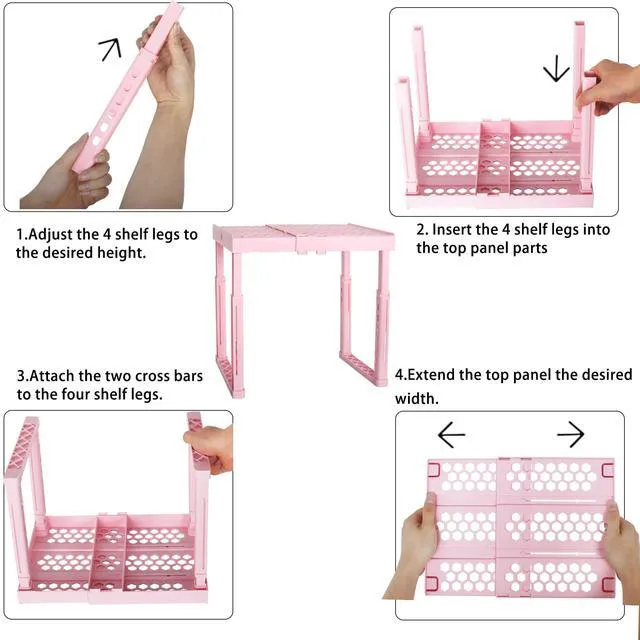 Alt view image 7 of 7 - Locker Shelf Adjustable Height and Width, Pink Locker Organizer for Work, Locker Shelves Stack-able Stand Tools for Gym Locker, Back to School Accessories, Pack of 2
