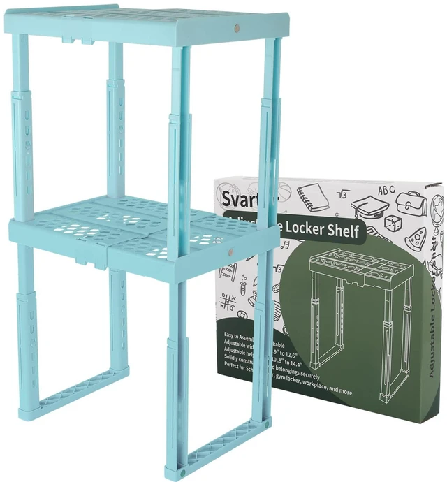 Main image of Locker Shelf Adjustable Height and Width, Locker Organizer for Work, Expandable Shelves for Locker Stand Tools for Gym Locker, Back to School Accessories, Mint-Blue, Pack of 2