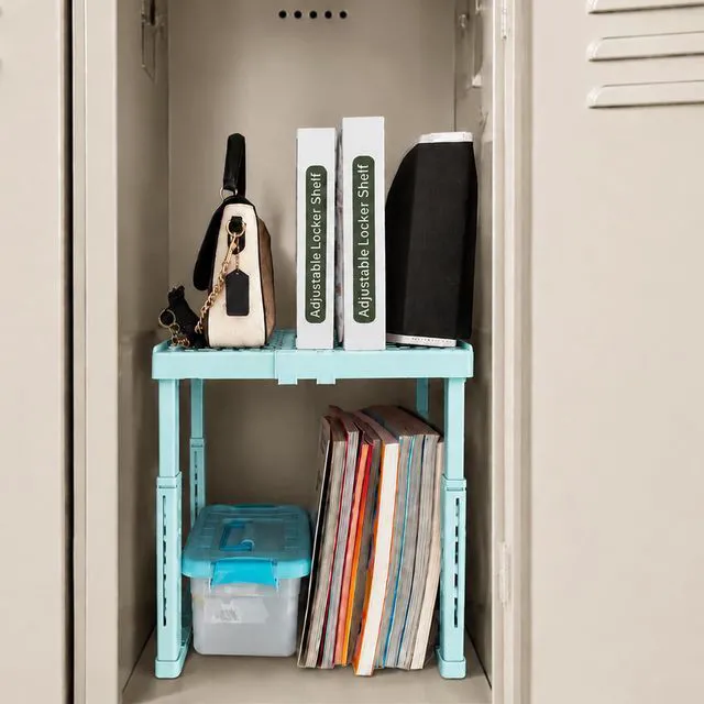Alt view image 2 of 7 - Adjustable Locker Shelf for School, Height and Width Adjustable Locker Organizer for Work, Stackable Locker Tools for Gym Lockers, Back to School Essentials, Mint Blue
