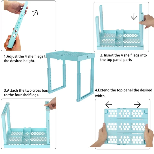 Alt view image 7 of 7 - Adjustable Locker Shelf for School, Height and Width Adjustable Locker Organizer for Work, Stackable Locker Tools for Gym Lockers, Back to School Essentials, Mint Blue
