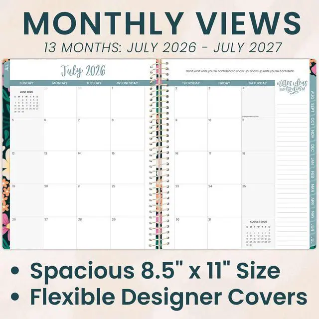 Alt view image 3 of 7 - 2026-2027 Planner (8.5 x 11") 13 Month Academic Organizer (July 2026 - July 2027) - Weekly & Monthly Agenda Book with Stickers & Tabs - Blooming Wildly