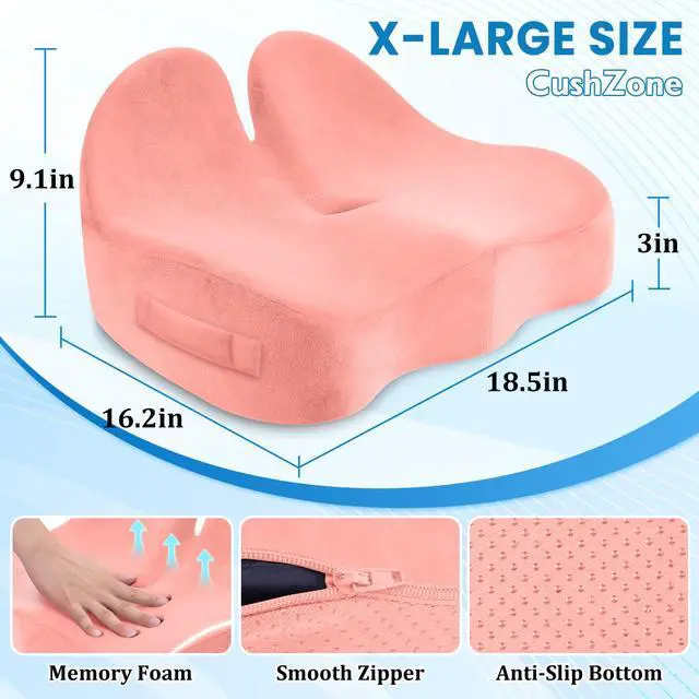 Alt view image 2 of 7 - Extra Large Seat Cushion, Sciatica Support for Office Chair, Pink Ergonomic Office Chair Cushion for Hip & Tailbone Pain Relief, Memory Foam Cushion for Car, Long Trip, Desk Chair, Lab
