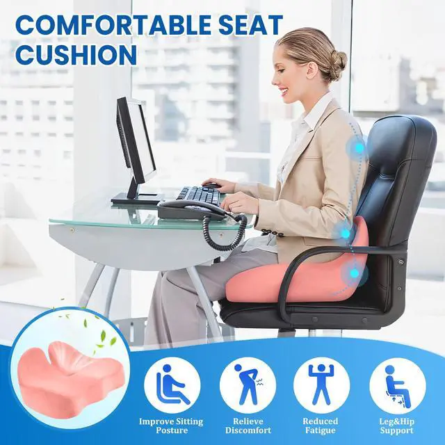 Alt view image 4 of 7 - Extra Large Seat Cushion, Sciatica Support for Office Chair, Pink Ergonomic Office Chair Cushion for Hip & Tailbone Pain Relief, Memory Foam Cushion for Car, Long Trip, Desk Chair, Lab
