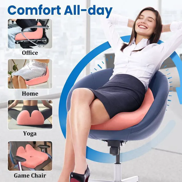 Alt view image 5 of 7 - Extra Large Seat Cushion, Sciatica Support for Office Chair, Pink Ergonomic Office Chair Cushion for Hip & Tailbone Pain Relief, Memory Foam Cushion for Car, Long Trip, Desk Chair, Lab