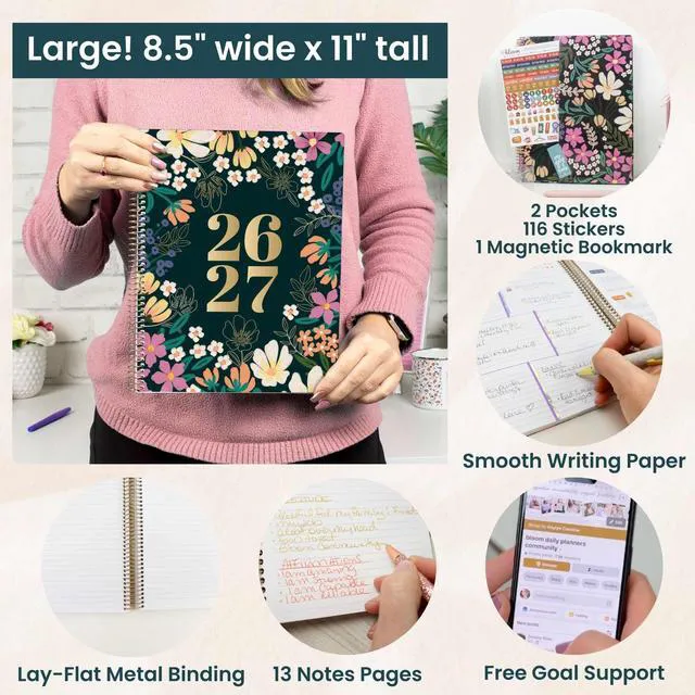 Alt view image 6 of 7 - 2026-2027 Planner (8.5 x 11") 13 Month Academic Organizer (July 2026 - July 2027) - Weekly & Monthly Agenda Book with Stickers & Tabs - Blooming Wildly