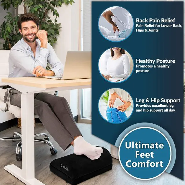 Alt view image 4 of 7 - Foot Rest for Under Desk at Work Adjustable Desk FootRest for Office Chair, Gaming Accessories Ergonomic Teardrop Design for Back, Hip & Leg Pain Relief 100% Memory Foam (Black)
