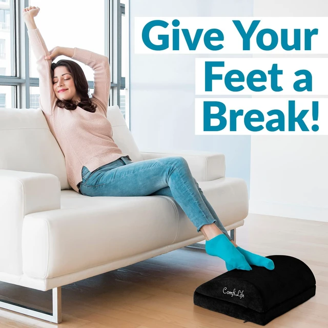 Alt view image 7 of 7 - Foot Rest for Under Desk at Work Adjustable Desk FootRest for Office Chair, Gaming Accessories Ergonomic Teardrop Design for Back, Hip & Leg Pain Relief 100% Memory Foam (Black)
