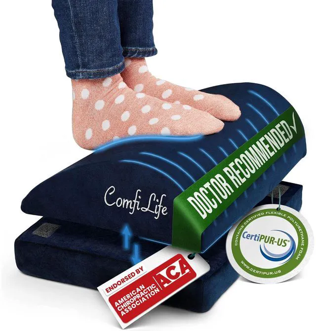 Main image of Foot Rest for Under Desk at Work Adjustable Desk FootRest for Office Chair, Gaming Accessories Ergonomic Teardrop Design for Back, Hip & Leg Pain Relief 100% Memory Foam (Navy)