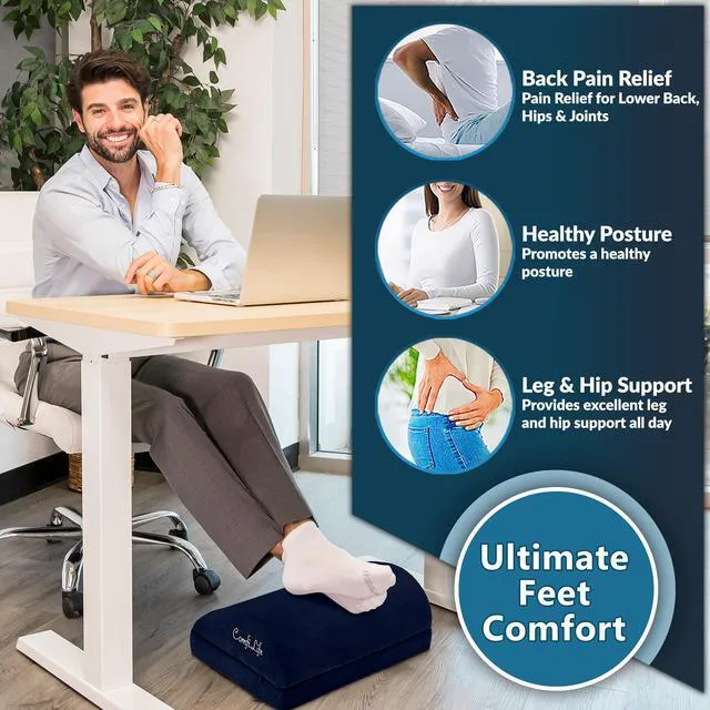 Alt view image 4 of 7 - Foot Rest for Under Desk at Work Adjustable Desk FootRest for Office Chair, Gaming Accessories Ergonomic Teardrop Design for Back, Hip & Leg Pain Relief 100% Memory Foam (Navy)