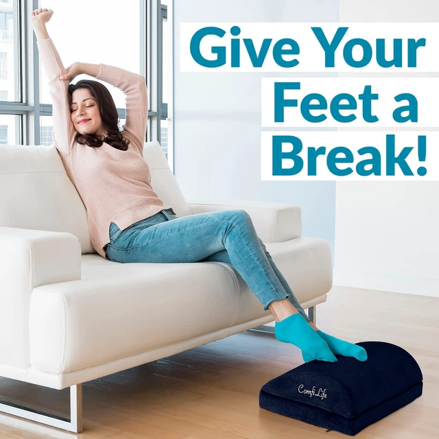 Alt view image 7 of 7 - Foot Rest for Under Desk at Work Adjustable Desk FootRest for Office Chair, Gaming Accessories Ergonomic Teardrop Design for Back, Hip & Leg Pain Relief 100% Memory Foam (Navy)