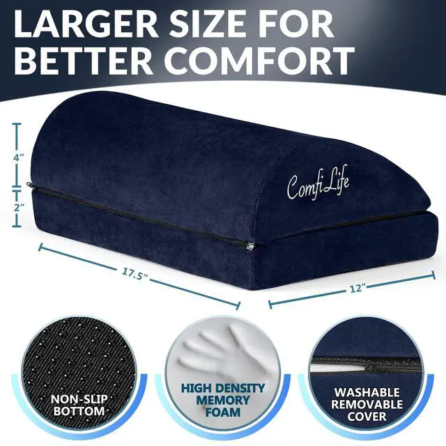 Alt view image 5 of 7 - Foot Rest for Under Desk at Work Adjustable Desk FootRest for Office Chair, Gaming Accessories Ergonomic Teardrop Design for Back, Hip & Leg Pain Relief 100% Memory Foam (Navy)
