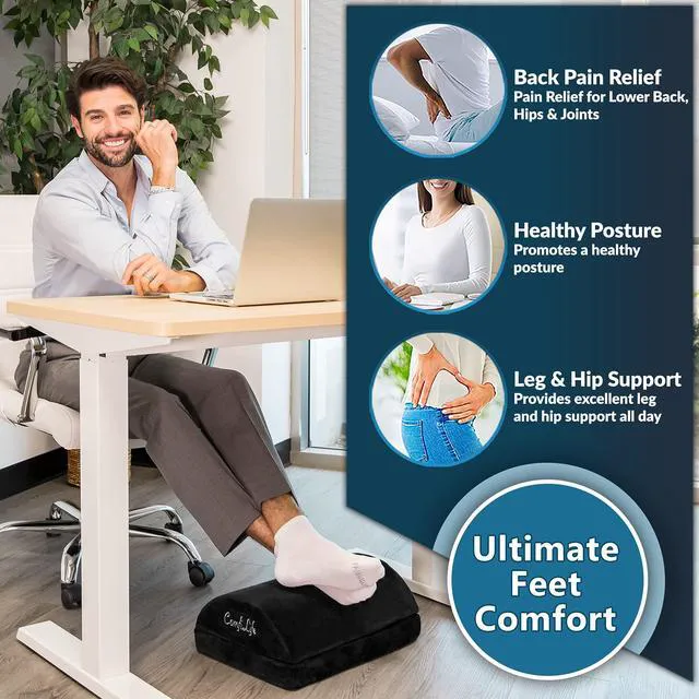 Alt view image 4 of 7 - Foot Rest for Under Desk at Work Adjustable Height Memory Foam Foot Stool for Under Desk, Office Chair & Gaming Chair Ergonomic Footrest for Back & Hip Pain Relief (Black)