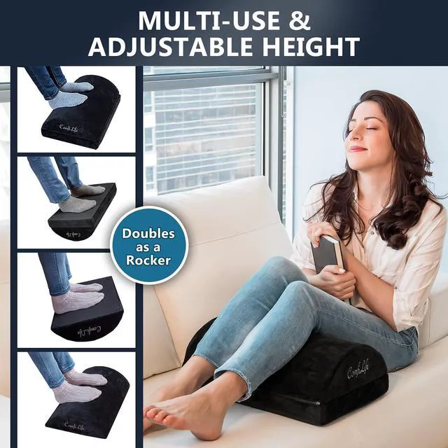 Alt view image 6 of 7 - Foot Rest for Under Desk at Work Adjustable Height Memory Foam Foot Stool for Under Desk, Office Chair & Gaming Chair Ergonomic Footrest for Back & Hip Pain Relief (Black)