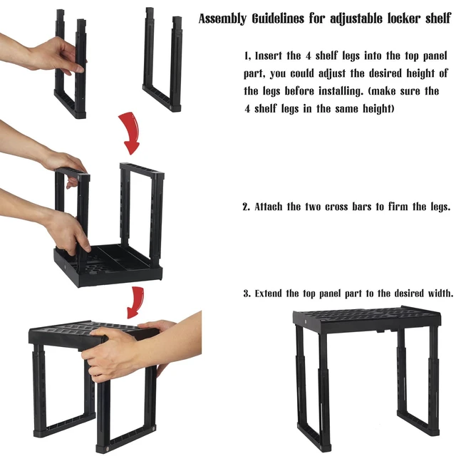 Alt view image 6 of 7 - Locker Shelf Height and Width Adjustable, Locker Organizer for Work, Stack-able Locker Stand Tools for Gym Locker, Locker Accessories Stuff, Black, Pack of 2