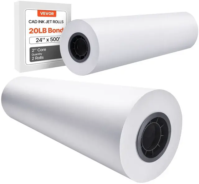 Main image of Wide Format Paper, 24 in x 500 ft Plotter Paper, 2 Rolls CAD Bond Rolls with 3 in Core, 20 LB Bond Paper Rolls, Idea for CAD Drawings, Engineering Plans, GIS Maps & Architectural Designs