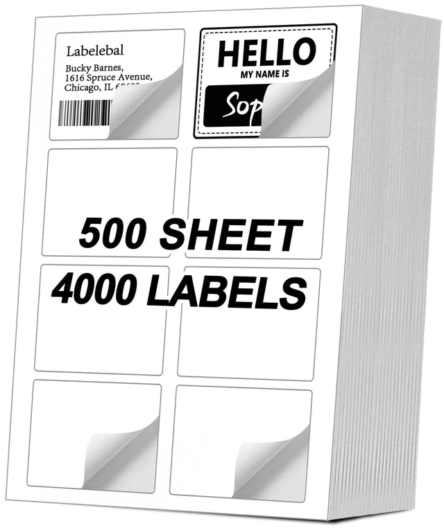 Main image of (4000 Labels/500 Sheets) Self Adhesive Name Tag Stickers, 8 Labels per Sheet, A4 Stickers 3-3/8" x 2-1/3" for Inkjet/Laser Printers, White Sticker Shipping/Mailing Labels