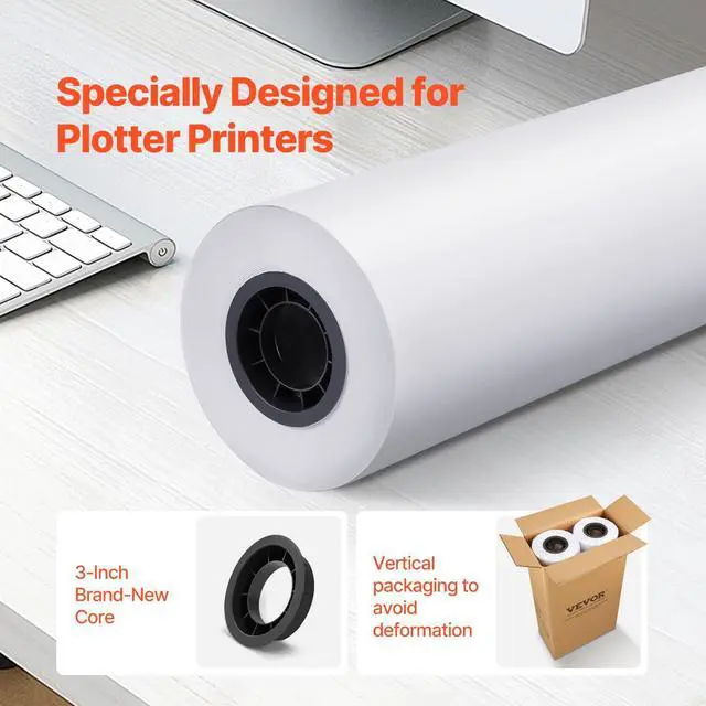 Alt view image 2 of 7 - Wide Format Paper, 24 in x 500 ft Plotter Paper, 2 Rolls CAD Bond Rolls with 3 in Core, 20 LB Bond Paper Rolls, Idea for CAD Drawings, Engineering Plans, GIS Maps & Architectural Designs