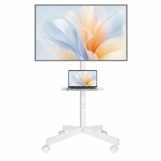 Main image of Rolling TV Stand with Tilt,Mobile TV Stand Wheels for 2365 Inch TVs Portable TV Cart with Adjustable Shelf for Living Room, Bedroom, Outdoor TV Stand Holds 88 lbs, Max VESA 400x400mm, White