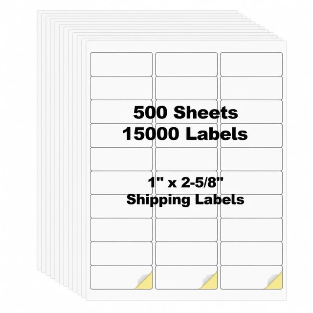 Main image of 15000 Pcs 1" x 2-5/8" 30 Up Shipping Labels for Inkjet & Laser 500 Sheets 1"x2.625" FBA Barcode Address Labels on US Letter, 30 per Sheet Return Address Labels, 30 per Page