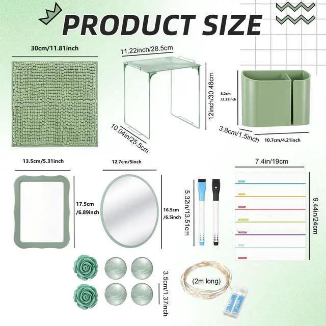 Alt view image 3 of 7 - 11 Pcs Back to School Locker Accessories Kit, Sage Green, Elegant Locker Shelf Magnetic Mirror Rug Weekly Schedule Whiteboard Pen Holder Marker and More, Locker Decor and Storage Needs