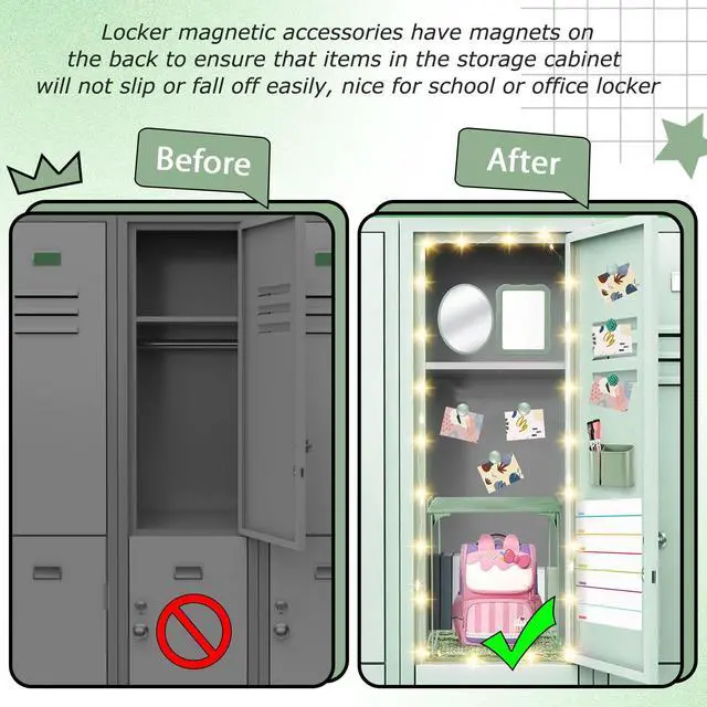 Alt view image 5 of 7 - 11 Pcs Back to School Locker Accessories Kit, Sage Green, Elegant Locker Shelf Magnetic Mirror Rug Weekly Schedule Whiteboard Pen Holder Marker and More, Locker Decor and Storage Needs