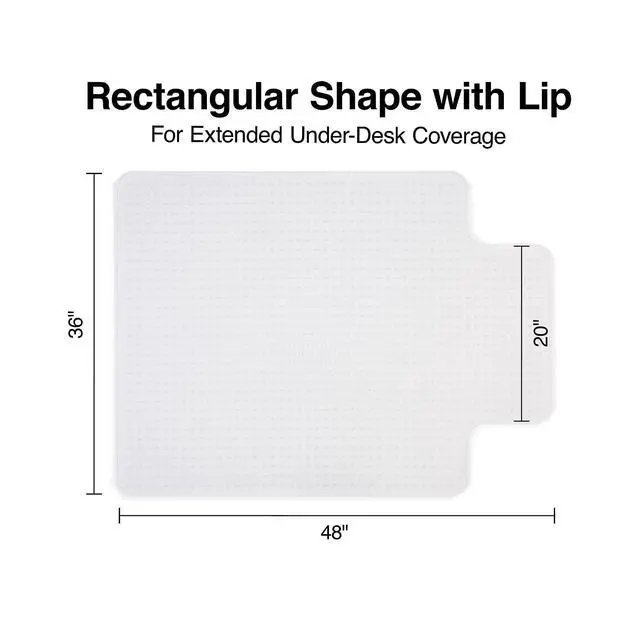 Alt view image 5 of 5 - Office Chair Mat, Clear, 48x36 Inch, Low-Pile Carpet, with Lip Extended under-desk coverage and smooth glide for carpeted office floors